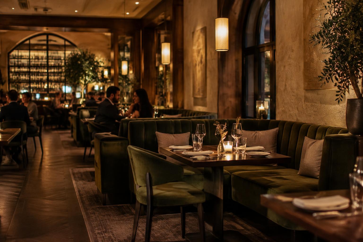 Warm evening dining room at Zayqa Lounge